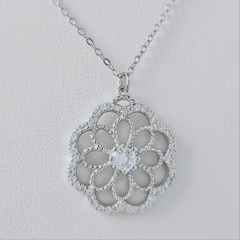 Flower Pendant Necklace, 925 Sterling Silver Venice Italy Collection